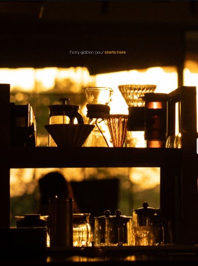 Golden-hour light on the brew bar