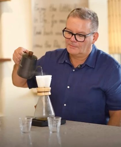 Chef Gary Mehigan brewing a pour-over at AMADO